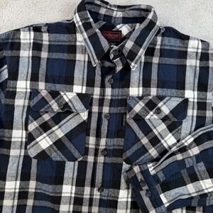 Five Brother Flannel Shirt Mens XL Blue Plaid Flap Pocket Button Up Cotton